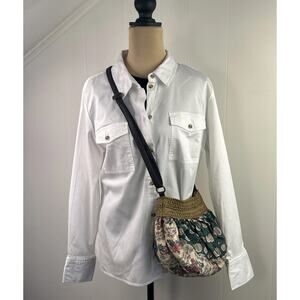 Candace Cameron Bure Womens M White Button Down Hi Low Long Sleeve Shirt Tencel